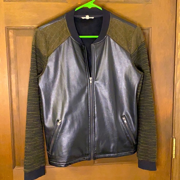 Mystree Faux Leather Knit Moto Jacket - Picture 1 of 4